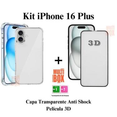 Imagem de Kit Capinha Anti Impactos Protetora  + Película De Vidro 3D Iphone 16 