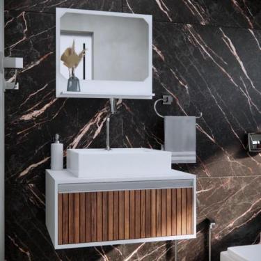 Imagem de Gabinete Para Banheiro Real 60 Ripado C/cuba + Combo Branco - GABINETT