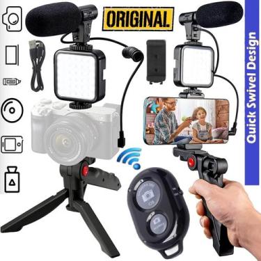 Imagem de Kit Acessórios Filmagem Suporte Celular Câmera Tripé Luz - Leffa Shop