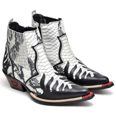 Imagem de Bota Country Masculina Couro Cano Médio Bico Fino Bordado - Fakcini, B