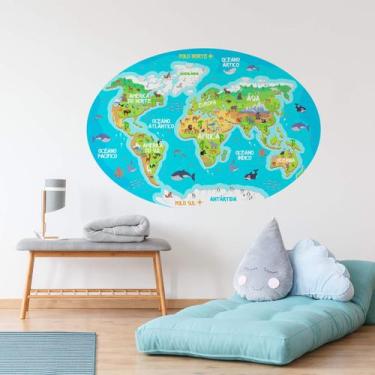 Imagem de Adesivo Mapa Mundi Infantil para Quarto 106x72cm - Quartinhos