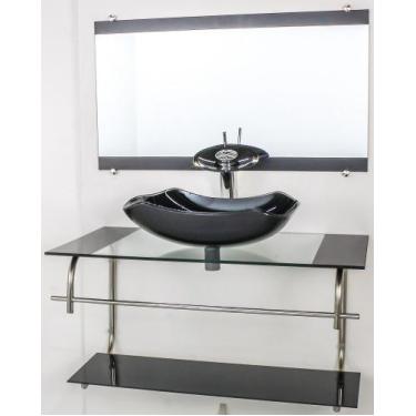 Imagem de Gabinete de vidro para banheiro inox 80cm cuba abaulada preto - Cubas 