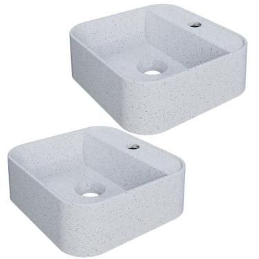 Imagem de Kit 02 Cubas de Apoio Quadrada Para Banheiro Lavabo C01 QA31W Branco G