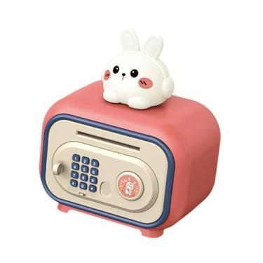 Imagem de harayaa Cofrinhos ATM Savings Bank Cute Automatic Roll Money Box Personal Password & Simulation para crianças Meninas Meninos Idade 3-8 anos, Coelho Rosa