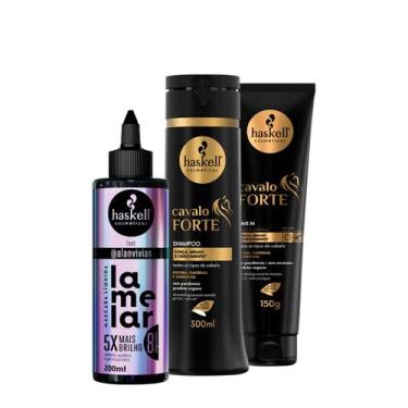 Imagem de Kit Haskell Cavalo Forte Shampoo Leave-in e Lamelar Máscara líquida (3