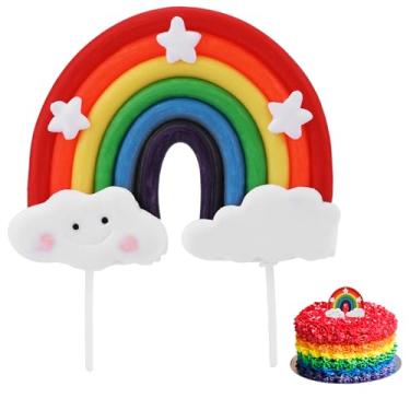 Imagem de Rainbow Cake Topper, Soft Pottery Cute Rainbow Star Cloud Cake Decorations Colorful Rainbow Cupcake Topper personalized Reusable Happy Birthday Cake Topper Birthday Party Decorations Supplies