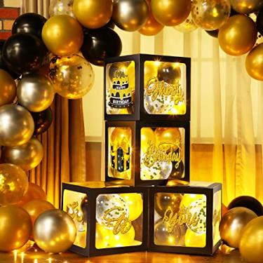 Imagem de 51 Pieces Happy Birthday Party Decorations Kit, Black Gold Birthday Party Balloon Boxes with Balloons and LED Light Strings for Men Women Birthday Party Backdrop Photos Props Decoration Supplies