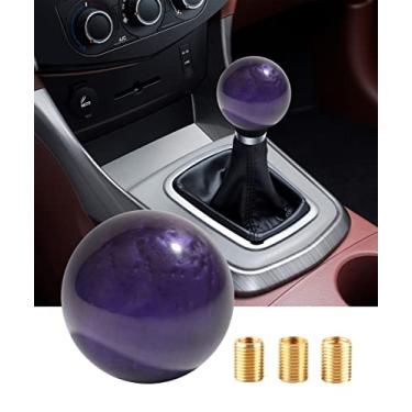 Imagem de Reswish Manípulo manual de marcha, botão de câmbio redondo, botão de mudança de marcha de acrílico, botão de câmbio universal de 4 5 6 velocidades com 3 adaptadores, adequado para carro manual M 8 * 1,25, M 10 * 1,25, M 10 * 1,5, M 12 x 1,25 (roxo)