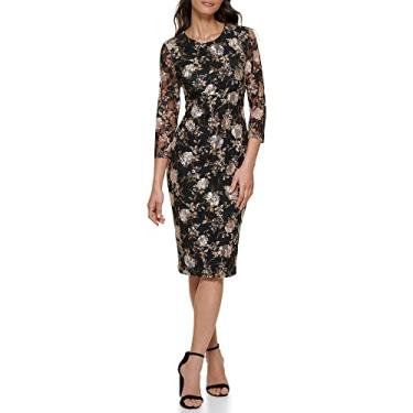 Imagem de kensie Vestido feminino de renda floral com manga 3/4, Preto Multi, 44