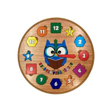 Imagem de Relógio Pedagógico Infantil Didático Educativo 21x21 Mdf Madeira Adesi