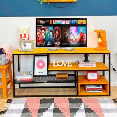 Imagem de Rack de TV Style Industrial de Ferro e Madeira 1 Nicho Uno Carvalho e 