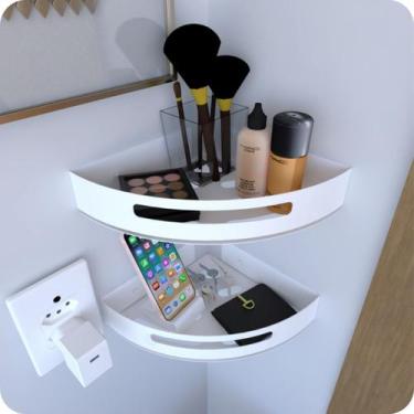 Imagem de Kit 2 Prateleiras de Canto Para Quarto Inox Branca Multiuso - MetalCro