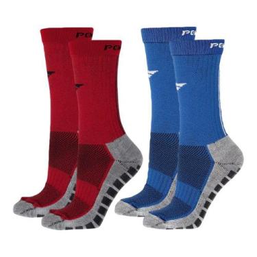 Imagem de Kit 2 Pares de Meias Penalty Grip Masculina, Vermelho, Azul, 39-44