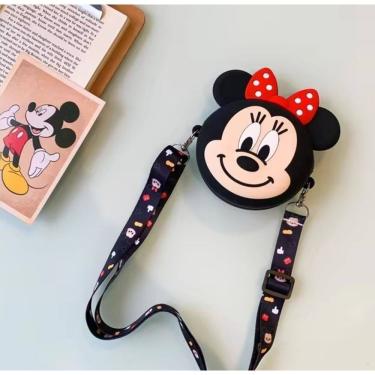 Imagem de Bolsinha Infantil Silicone Cute Porta Celular Moedas Alça Transversal Bolsa Personagem Disney Stitch Lilo Minnie Mickey