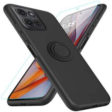 Imagem de Capa para celular Motorola Moto G75 com protetor de tela de vidro, suporte de anel giratório de 360°, suporte/suporte, silicone, TPU, à prova de choque, capa protetora para Motorola Moto G75 5G 2024 -