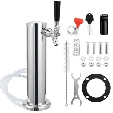 Imagem de Ferroday Torneira de cerveja única para torre de cerveja, kit de peças Kegerator de aço inoxidável com torneira de latão torneira de barril de núcleo inoxidável, torre de barril de linha pré-montada,