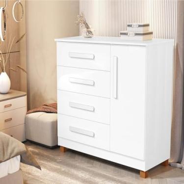 Imagem de Cômoda Grécia Elegante E Moderna Com Gaveta Em Mdf (NATURE/OFF WHITE) (Branco)