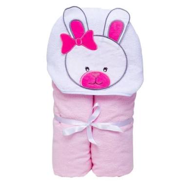 Imagem de Toalha de Banho Felpuda com Capuz NO2PROBLEMS 100% Algodão para Bebê Macia com Bichinhos (Coelhinha)