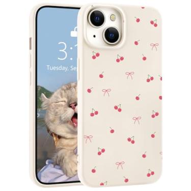 Imagem de LuminousGuard Capa para iPhone 14 Pro, linda capa de telefone kawaii cereja laço branco líquido silicone líquido slim fit capa protetora de borracha gel macio para mulheres e meninas