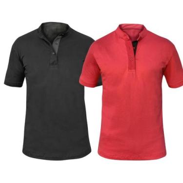 Imagem de Kit 2 Camisas Gola Padre Masculina Slim 100% Algodão Lisa - MT Clothin