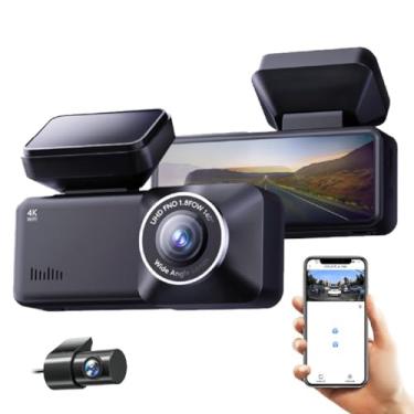 Imagem de Câmera veicular 4K 2160P UHD de 7,6 cm, lente dupla, DVR, WiFi, aplicativo móvel, gravação de trilha/gravador de vídeo com detecção de movimento G-sensor
