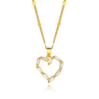 Imagem de LEJOJOIN Colares de coração de zircão com corrente brilhante, presente para esposa, namorada, mãe, one size, Metal, Zircão