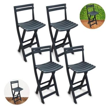 Imagem de Kit 4 Cadeiras Alta De Plástico Dobrável Jantar Preta 110kg - Arqplast