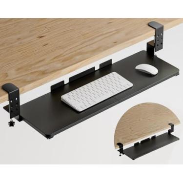 Imagem de Foandbevi Bandeja de teclado grande sob a mesa, bandeja de teclado ajustável com ferragens de grampo C 75 cm L x 24 cm D bandeja deslizante para teclado e mouse para digitação em casa escritório preto