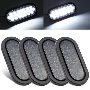 Imagem de 4 peças LedVillage lente fumê de 15,2 cm branca 24 luzes traseiras de LED oval, montagem em superfície para trailer, trailer, caravana com plugue e ilhoses, lâmpada de marcação lateral, resistente, caminhão, Freightliner 12 V CC à prova d'água