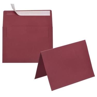 Imagem de PATIKIL Pacote com 20 envelopes tinto vinho 10 x 15 com cartões, envelopes autoselados A6 com cartolina dobrada para cartões comemorativos de casamento, convites de aniversário, envio por carta