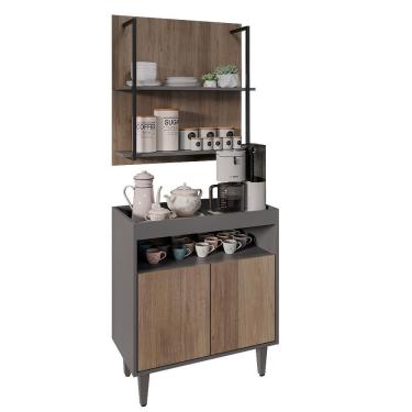 Imagem de Aparador Cantinho Do Café E Painel 2 Prateleiras Flora Z34 Grafite-freijó - Mpozenato