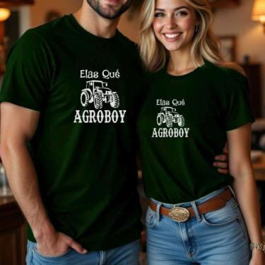 Imagem de Camiseta Unissex Casal Estampa Elas Qué Agroboy Meme Engraçado Relacio