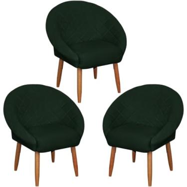 Imagem de Kit 3 Poltronas para Clínica Decorativa Resistente Confortável Tecido Veludo MOBLAN decor (Verde Musgo)