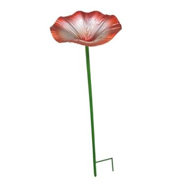 Imagem de WeiLaiKeQi Banheira para pássaros, alimentador de pássaros com suporte, formato de glória da manhã, alimentador de pássaros de ferro, tigela de alimentação para, Vermelho