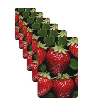 Imagem de 6 peças aromatizadores de ar de carro personalizados comprimidos de aromaterapia de morango vermelho pendurados cartões perfumados de fragrância engraçados chips de incenso para acessórios de espelho