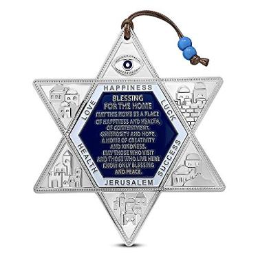 Imagem de My Daily Styles Decoração de parede com bênção da estrela judaica de Davi - decoração de bênção de casa de Israel - Inglês