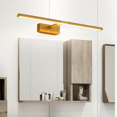 Imagem de Lâmpada de parede LED com haste retrátil de 18 cm a 26 cm, espelho de banheiro, à prova d'água, alumínio, espelho, iluminação de parede, arandela, espelho, galeria de pinturas (luz branca dourada, 120