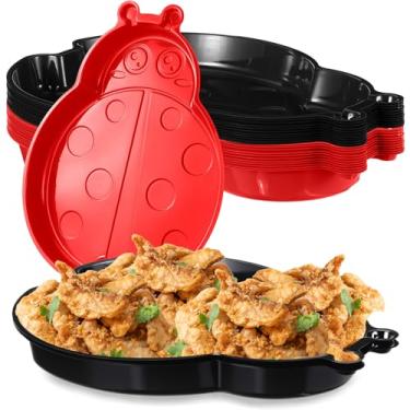 Imagem de Tiangrid Uiifan 24 Pcs Birthday Party Serving Trays Disposable Plastic Compartment Plates Party Decorations Tableware for Birthday Supplies(Ladybug)