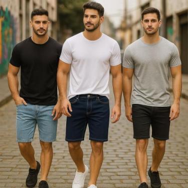 Imagem de Kit C/3 Bermudas JEANS LISA Elastano Casual Slim MASCULINA 438 - IRON,