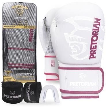 Imagem de Kit Luva De Boxe Muay Thai FX2 - Pretorian, Branco, Rosa, 12 Oz