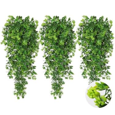 Imagem de SJL Plantas falsas penduradas, 3 peças, plantas penduradas com flores, vegetação artificial, folhas de videira de hera sintética, planta de plástico resistente a UV, planta de videira sintética para
