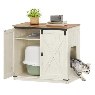 Imagem de Hzuaneri Caixa de areia para gatos, caixa de areia oculta armário de móveis com armazenamento, entrada reversível lado esquerdo ou direito, casa de gato, casa de fazenda, 81,5 x 19,7 x 31,3 polegadas,