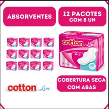 Imagem de Absorvente Cotton Cobertura Seca - Com Aba - Kit 12 - 8un