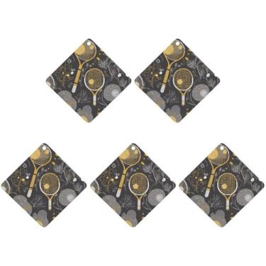Imagem de Raquetes de tênis engraçadas e bolas de tênis aromatizador de ar para carro, pacote com 5, lençóis de pendurar perfumados automotivos para decoração de interiores de carro, casa, losango, estilo