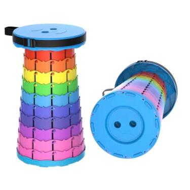 Imagem de Macco Banqueta dobrável telescópica arco-íris para adultos – Banco dobrável portátil com altura ajustável - Banqueta de acampamento leve, retrátil e dobrável para churrasco, viagens e eventos