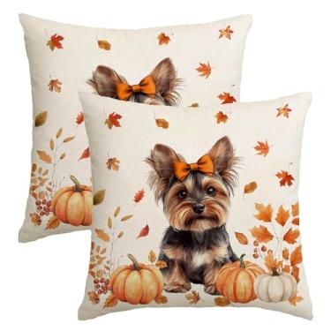 Imagem de Conjunto de 2 capas de travesseiro de outono 45,7 x 45,7 cm, Yorkshire Terrier, outono, abóboras, fronhas, decoração de casa, sofá, quarto, decoração interna