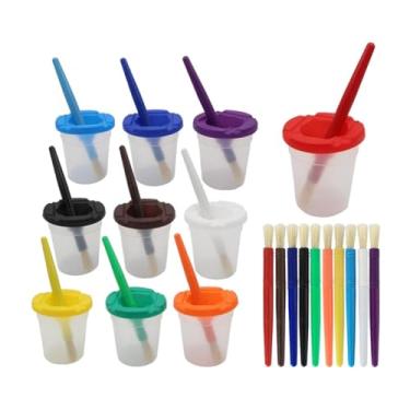 Imagem de Baoblaze Copos de tinta Copos de água para tinta Acessórios Aprendizagem precoce transparente com 20 pincéis Recipientes de pintura para iniciantes Presentes