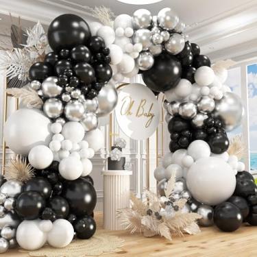 Imagem de Kit de arco de balão preto e branco prateado com 412 peças, 45,7 cm, 45,7 cm, tamanhos diferentes, preto e branco, para decorações de festa de casamento e aniversário de formatura