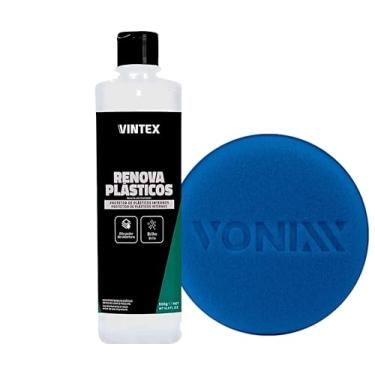 Imagem de Kit Renova Plasticos Realça Limpa e da Brilho Revitaliza Borracha 500g + Aplicador de Espuma Vintex Vonixx