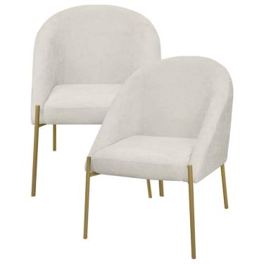 Imagem de Kit 2 Banqueta Poltrona Lua Pé Metal Bouclê Ideal Para Sala Penteadeira Ou Salão